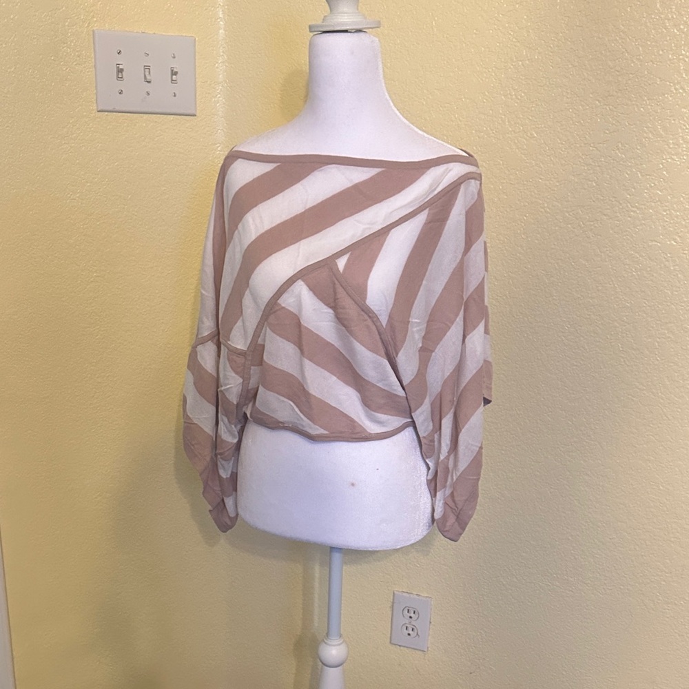 L.A.M.B. Tan and White Striped Blouse
